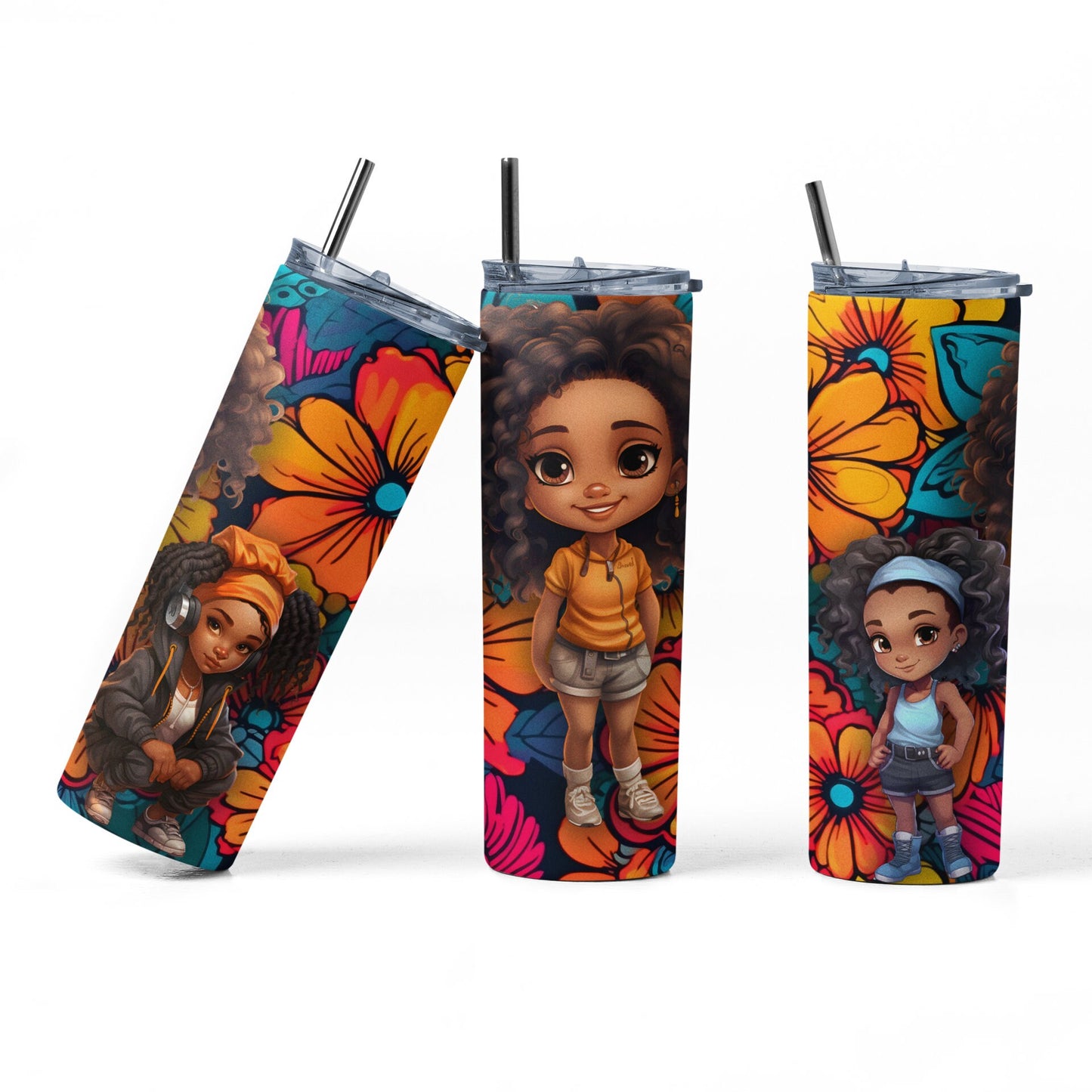 Sunflower Melanin Girl Tumbler - PR Designs, LLC