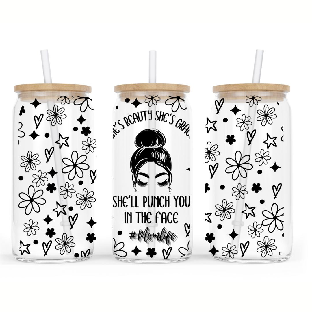 She's Beauty She's Grace Clear Glass Cup - PR Designs, LLC